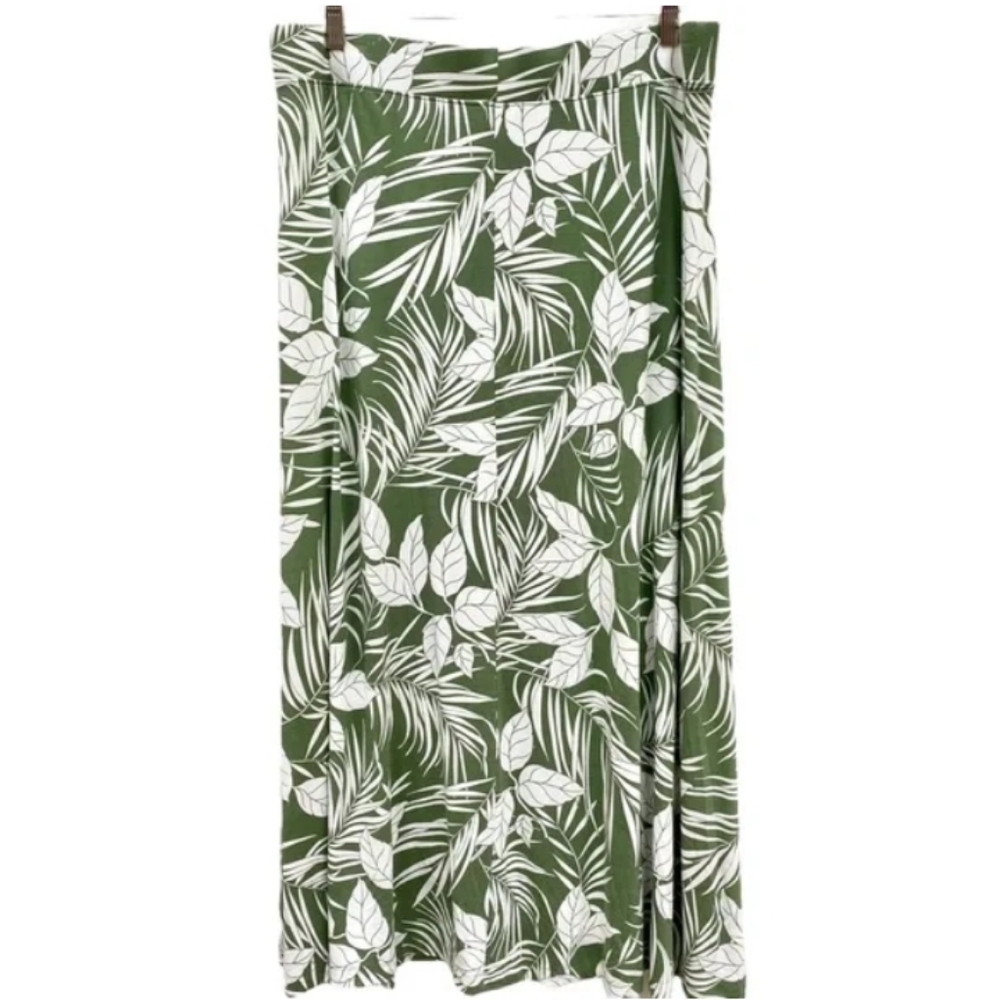 Lands' End Women's Maxi Skirt Green Floral Botanical Print Size Medium (10-12)